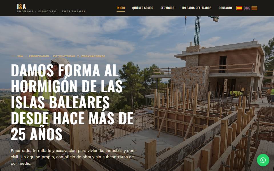 Portada de la web de J&A Encofrados