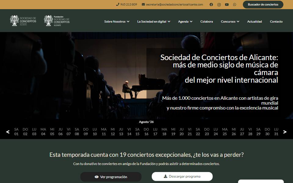Portada de la web de Sociedad de Conciertos de Alicante